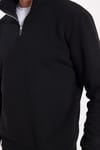 Unisex Relax Fit Rahat Kesim Pamuklu İçi Polarlı Yarım Fermuarlı Siyah Dik Yaka Sweatshirt