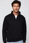 Unisex Relax Fit Rahat Kesim Pamuklu İçi Polarlı Yarım Fermuarlı Siyah Dik Yaka Sweatshirt