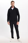 Unisex Relax Fit Rahat Kesim Pamuklu İçi Polarlı Yarım Fermuarlı Siyah Dik Yaka Sweatshirt