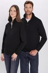 Unisex Relax Fit Rahat Kesim Pamuklu İçi Polarlı Yarım Fermuarlı Siyah Dik Yaka Sweatshirt