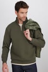 Unisex Relax Fit Rahat Kesim Pamuklu İçi Polarlı Yarım Fermuarlı Haki Dik Yaka Sweatshirt
