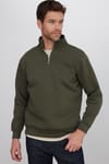 Unisex Relax Fit Rahat Kesim Pamuklu İçi Polarlı Yarım Fermuarlı Haki Dik Yaka Sweatshirt