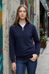 Unisex Relax Fit Rahat Kesim Pamuklu İçi Polarlı Yarım Fermuarlı Lacivert Dik Yaka Sweatshirt