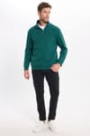 Unisex Relax Fit Rahat Kesim Pamuklu İçi Polarlı Yarım Fermuarlı Haki Dik Yaka Sweatshirt