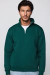 Unisex Relax Fit Rahat Kesim Pamuklu İçi Polarlı Yarım Fermuarlı Haki Dik Yaka Sweatshirt