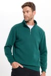 Unisex Relax Fit Rahat Kesim Pamuklu İçi Polarlı Yarım Fermuarlı Haki Dik Yaka Sweatshirt