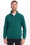 Unisex Relax Fit Rahat Kesim Pamuklu İçi Polarlı Yarım Fermuarlı Haki Dik Yaka Sweatshirt