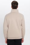 Unisex Relax Fit Rahat Kesim Pamuklu İçi Polarlı Yarım Fermuarlı Taş Renk Dik Yaka Sweatshirt