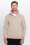Unisex Relax Fit Rahat Kesim Pamuklu İçi Polarlı Yarım Fermuarlı Taş Renk Dik Yaka Sweatshirt