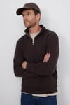 Unisex Relax Fit Rahat Kesim Pamuklu İçi Polarlı Yarım Fermuarlı Kahverengi Dik Yaka Sweatshirt