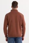 Unisex Relax Fit Rahat Kesim Pamuklu İçi Polarlı Yarım Fermuarlı Kahverengi Dik Yaka Sweatshirt