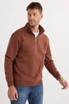 Unisex Relax Fit Rahat Kesim Pamuklu İçi Polarlı Yarım Fermuarlı Kahverengi Dik Yaka Sweatshirt