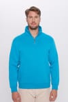 Unisex Relax Fit Rahat Kesim Pamuklu Yarım Fermuarlı Turkuaz Dik Yaka Sweatshirt