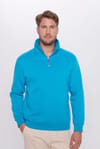 Unisex Relax Fit Rahat Kesim Pamuklu Yarım Fermuarlı Turkuaz Dik Yaka Sweatshirt