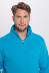 Unisex Relax Fit Rahat Kesim Pamuklu Yarım Fermuarlı Turkuaz Dik Yaka Sweatshirt
