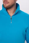 Unisex Relax Fit Rahat Kesim Pamuklu Yarım Fermuarlı Turkuaz Dik Yaka Sweatshirt