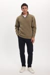 Unisex Relax Fit Rahat Kesim Pamuklu İçi Polarlı Yarım Fermuarlı Haki Dik Yaka Sweatshirt