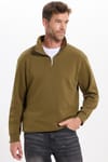 Unisex Relax Fit Rahat Kesim Pamuklu İçi Polarlı Yarım Fermuarlı Yeşil Dik Yaka Sweatshirt