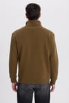 Unisex Relax Fit Rahat Kesim Pamuklu İçi Polarlı Yarım Fermuarlı Yeşil Dik Yaka Sweatshirt