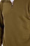 Unisex Relax Fit Rahat Kesim Pamuklu İçi Polarlı Yarım Fermuarlı Yeşil Dik Yaka Sweatshirt