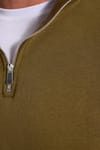 Unisex Relax Fit Rahat Kesim Pamuklu İçi Polarlı Yarım Fermuarlı Yeşil Dik Yaka Sweatshirt
