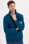 Unisex Relax Fit Rahat Kesim Pamuklu İçi Polarlı Yarım Fermuarlı İndigo Dik Yaka Sweatshirt