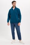 Unisex Relax Fit Rahat Kesim Pamuklu İçi Polarlı Yarım Fermuarlı İndigo Dik Yaka Sweatshirt