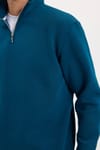 Unisex Relax Fit Rahat Kesim Pamuklu İçi Polarlı Yarım Fermuarlı İndigo Dik Yaka Sweatshirt