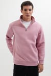 Unisex Relax Fit Rahat Kesim Pamuklu İçi Polarlı Yarım Fermuarlı Lila Dik Yaka Sweatshirt