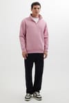 Unisex Relax Fit Rahat Kesim Pamuklu İçi Polarlı Yarım Fermuarlı Lila Dik Yaka Sweatshirt
