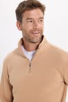 Unisex Relax Fit Rahat Kesim Pamuklu İçi Polarlı Yarım Fermuarlı Taş Renk Dik Yaka Sweatshirt