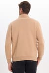 Unisex Relax Fit Rahat Kesim Pamuklu İçi Polarlı Yarım Fermuarlı Taş Renk Dik Yaka Sweatshirt