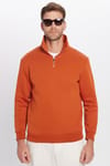 Unisex Relax Fit Rahat Kesim Pamuklu İçi Polarlı Yarım Fermuarlı Kiremit Renk Dik Yaka Sweatshirt