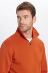 Unisex Relax Fit Rahat Kesim Pamuklu İçi Polarlı Yarım Fermuarlı Kiremit Renk Dik Yaka Sweatshirt