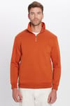 Unisex Relax Fit Rahat Kesim Pamuklu İçi Polarlı Yarım Fermuarlı Kiremit Renk Dik Yaka Sweatshirt