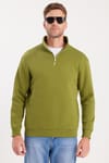 Unisex Relax Fit Rahat Kesim Pamuklu İçi Polarlı Yarım Fermuarlı Haki Dik Yaka Sweatshirt