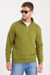 Unisex Relax Fit Rahat Kesim Pamuklu İçi Polarlı Yarım Fermuarlı Haki Dik Yaka Sweatshirt