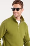 Unisex Relax Fit Rahat Kesim Pamuklu İçi Polarlı Yarım Fermuarlı Haki Dik Yaka Sweatshirt