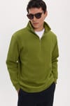 Unisex Relax Fit Rahat Kesim Pamuklu İçi Polarlı Yarım Fermuarlı Haki Dik Yaka Sweatshirt