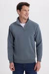 Unisex Relax Fit Rahat Kesim Pamuklu İçi Polarlı Yarım Fermuarlı Gri Dik Yaka Sweatshirt