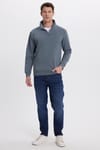 Unisex Relax Fit Rahat Kesim Pamuklu İçi Polarlı Yarım Fermuarlı Gri Dik Yaka Sweatshirt