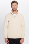 Unisex Relax Fit Rahat Kesim Pamuklu İçi Polarlı Yarım Fermuarlı Ekru Dik Yaka Sweatshirt