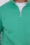 Unisex Relax Fit Rahat Kesim Pamuklu İçi Polarlı Yarım Fermuarlı Yeşil Dik Yaka Sweatshirt