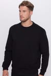 Unisex Relax Fit Rahat Kesim Pamuklu Basic Siyah Bisiklet Yaka Sweatshirt