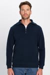 Unisex Relax Fit Rahat Kesim Fitilli Desenli Pamuklu Yarım Fermuarlı İndigo Dik Yaka Sweatshirt