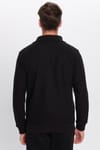 Unisex Relax Fit Rahat Kesim Fitilli Desenli Pamuklu Yarım Fermuarlı Siyah Dik Yaka Sweatshirt
