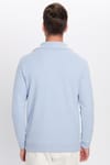 Unisex Relax Fit Rahat Kesim Fitilli Desenli Pamuklu Yarım Fermuarlı Mavi Dik Yaka Sweatshirt