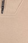 Unisex Relax Fit Rahat Kesim Fitilli Desenli Pamuklu Yarım Fermuarlı Bej Dik Yaka Sweatshirt