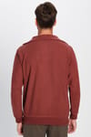 Unisex Relax Fit Rahat Kesim Desenli Pamuklu Yarım Fermuarlı Kiremit Renk Dik Yaka Sweatshirt