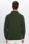 Unisex Relax Fit Rahat Kesim Fitilli Desenli Pamuklu Yarım Fermuarlı Yeşil Dik Yaka Sweatshirt
